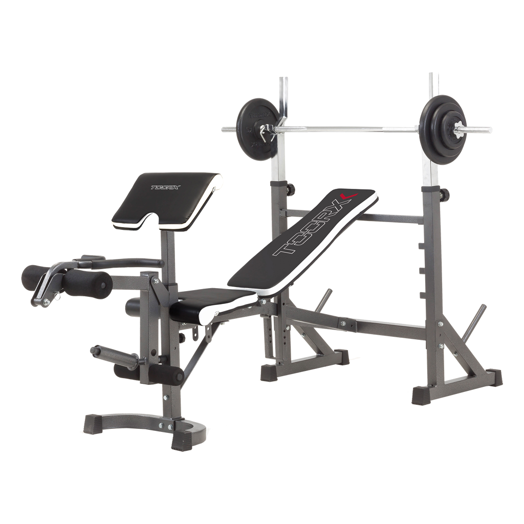TOORX Hantelbank mit Langhantelablage, Beinstrecker und Arm-Curl WBX-90