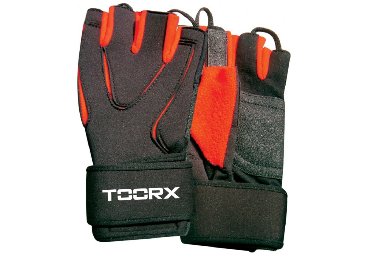 TOORX Fitnesshandschuhe Professional Neopren, Lycra & Wildleder (M–XL) – Farbe: Rot-Schwarz