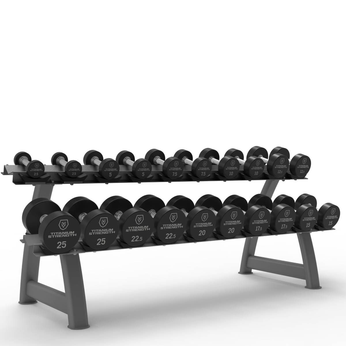 Titanium Strength Pro PU-Hanteln rund mit Rack