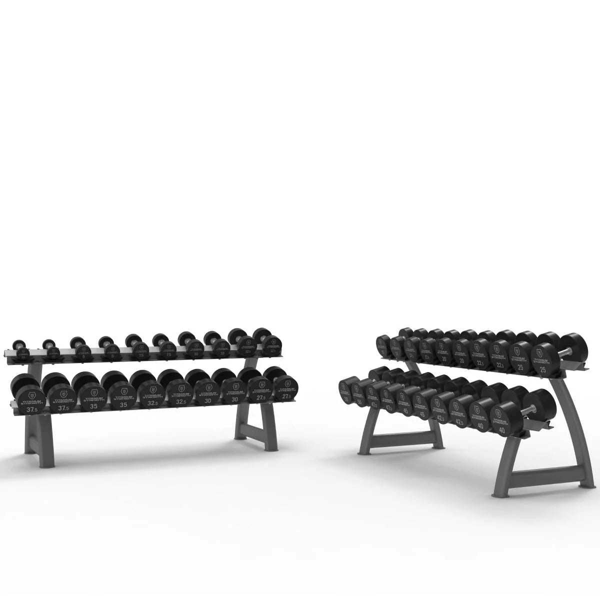 Titanium Strength Pro PU rundes Kurzhantel-Set 2,5–50 kg mit 2 Racks