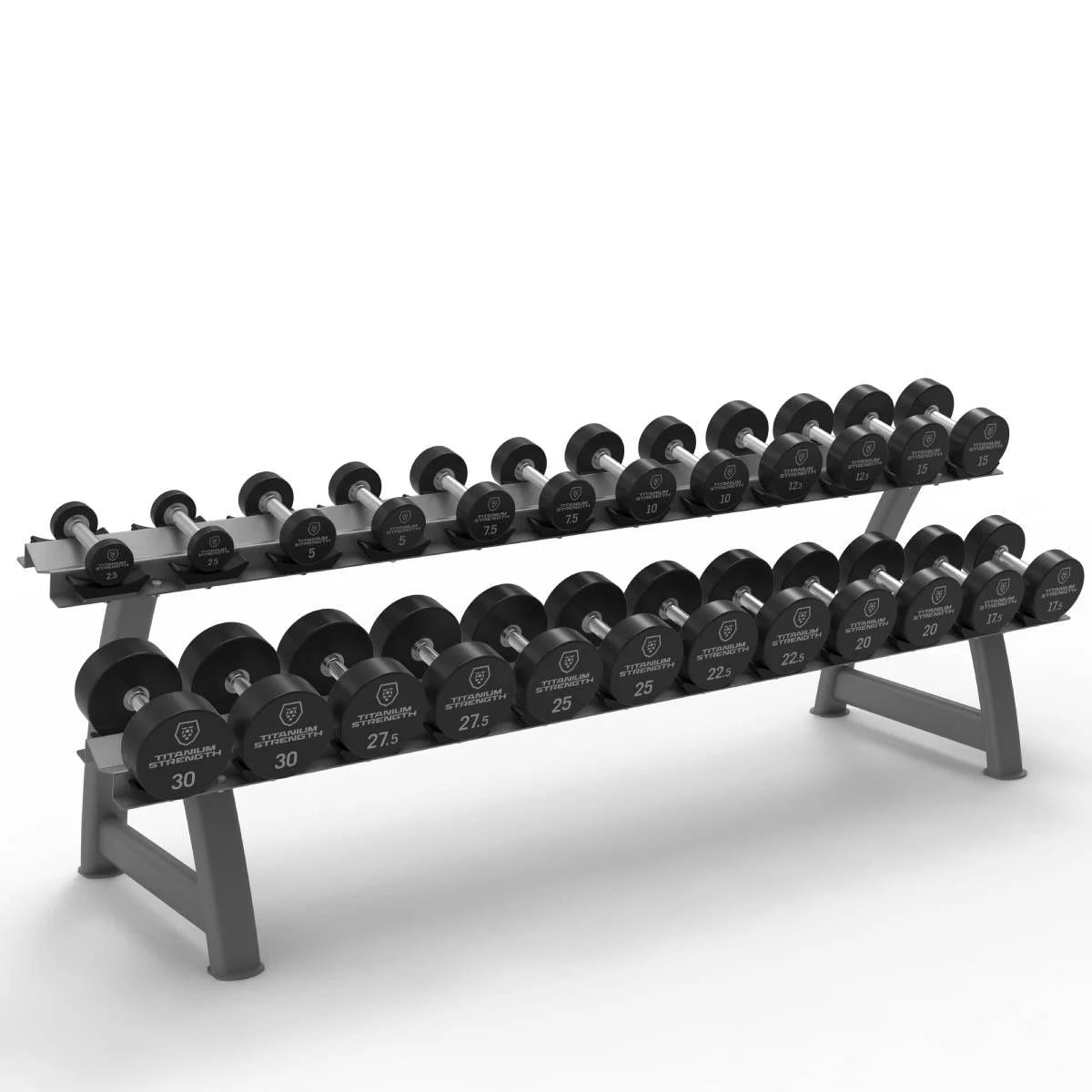 Titanium Strength Pro PU-Hanteln rund mit Rack