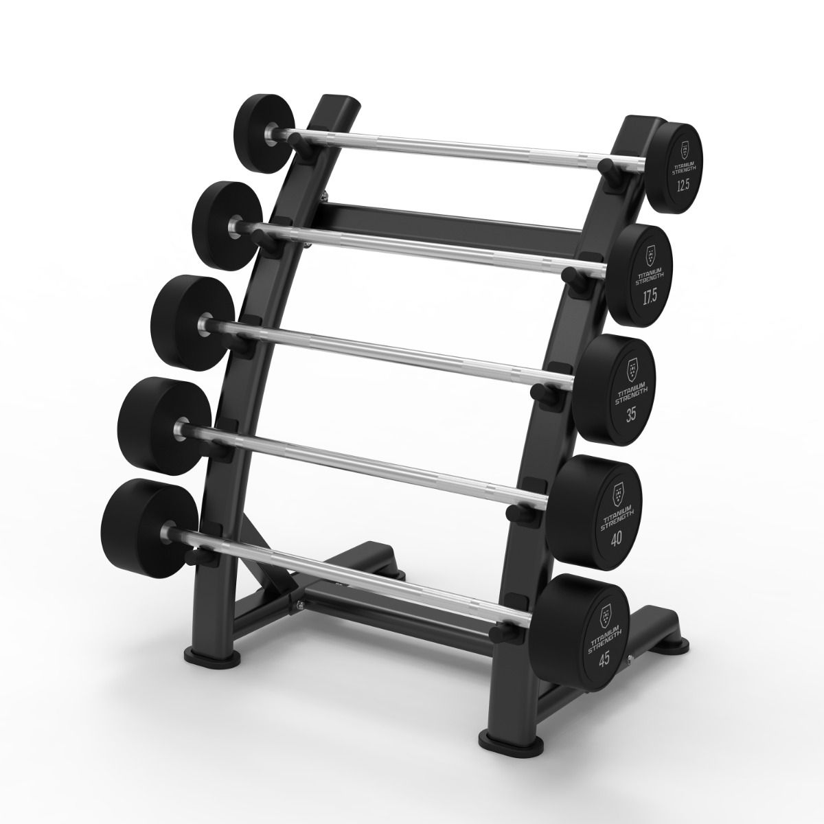 Titanium Strength Set aus 5 festen geraden Hantelstangen 10-30 kg mit Rack