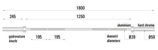 TOORX Technik-Langhantel Aluminium Cross Technique 180 – Ansicht 2