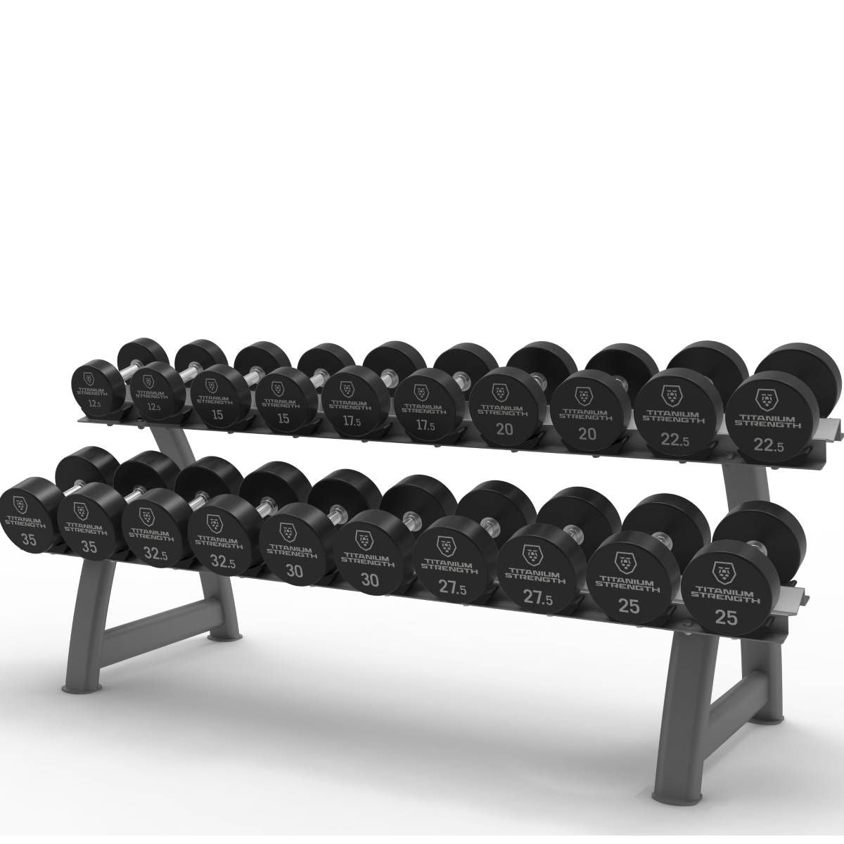 Titanium Strength Pro PU-Hanteln rund mit Rack