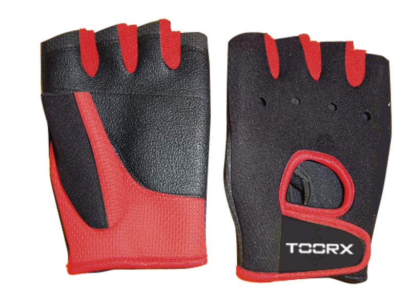 TOORX Fitnesshandschuhe Neopren, Lycra & Wildleder (M–XL) – Farbe: Schwarz-Rot