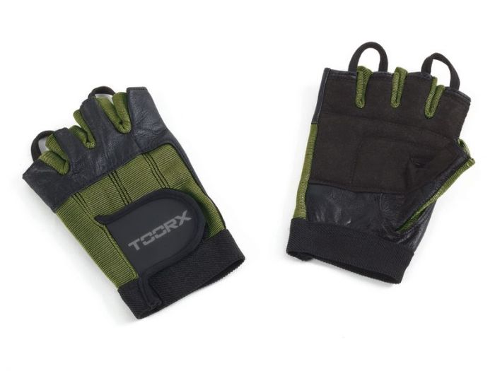 TOORX Fitnesshandschuhe Leder, Spandex & Wildleder (S–XL) – Farbe: Militärgrün-Schwarz, Ansicht 2