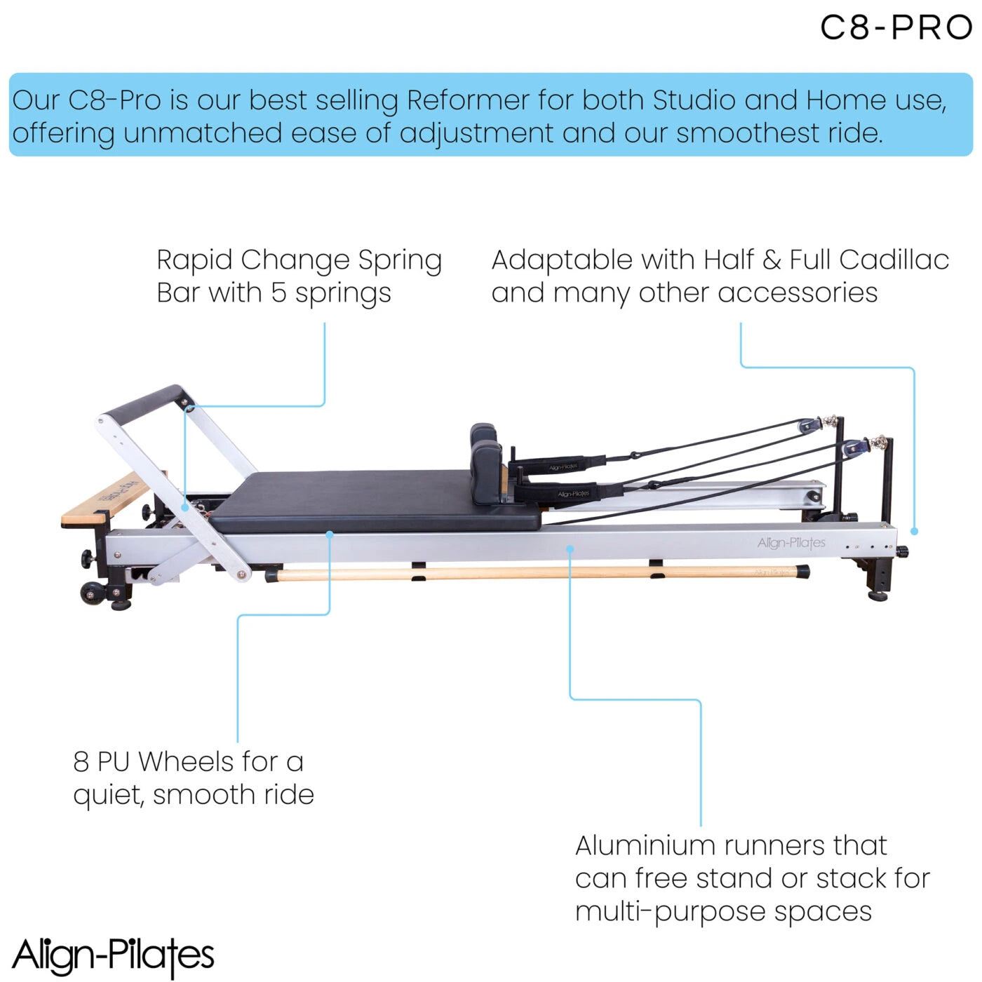 Align Pilates C8 Pro Pilates Reformer (8 Wheels)