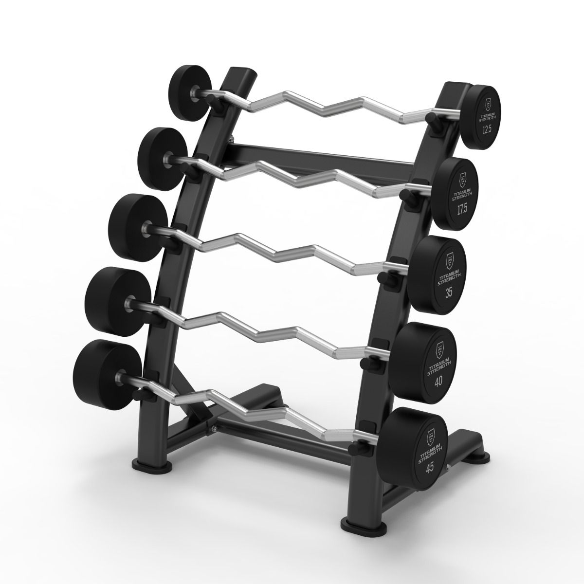 Titanium Strength Set aus 5 festen EZ-Curl-Stangen 10-30 kg mit Rack
