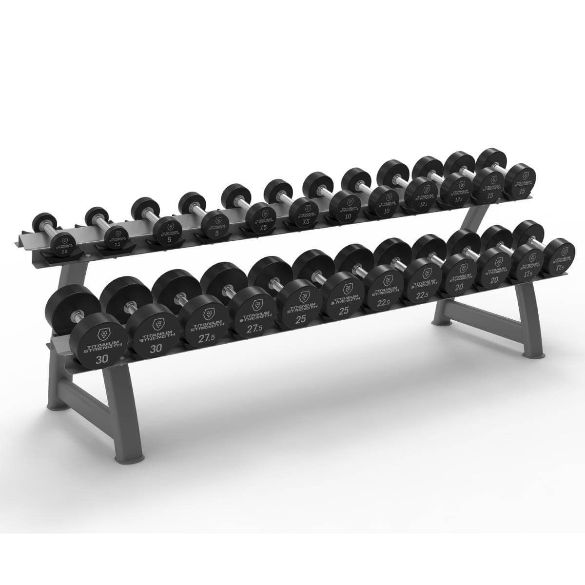 Titanium Strength Gummi-Hantel-Set 2,5-30 kg mit Rack HD30