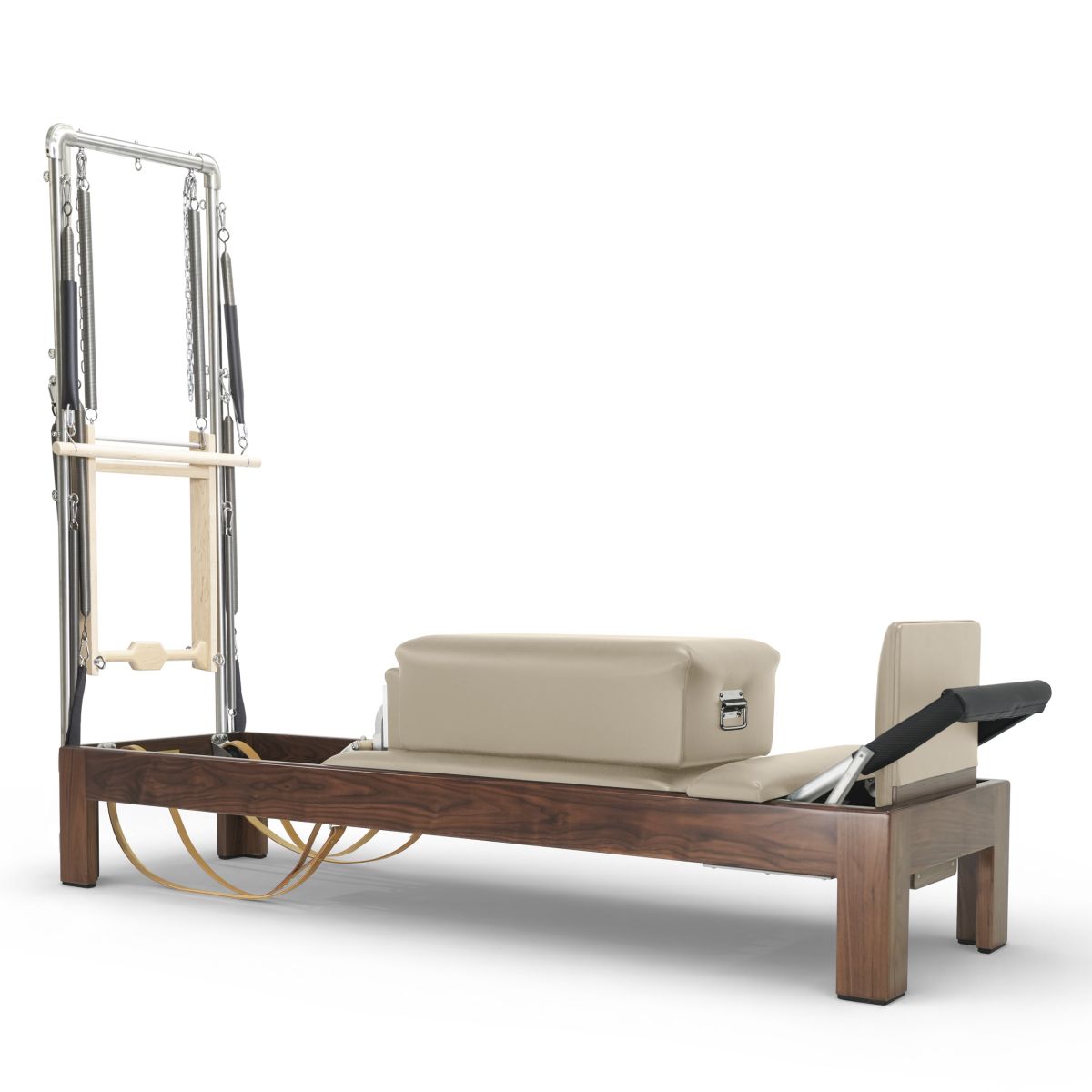Elina Pilates Klassischer Reformer 86" aus dunklem Holz mit Half Cadilac