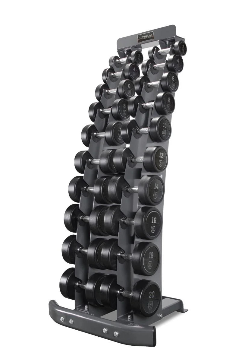 Titanium Strength Rubber Hantel-Set 2-20 kg + Hantelständer TV20