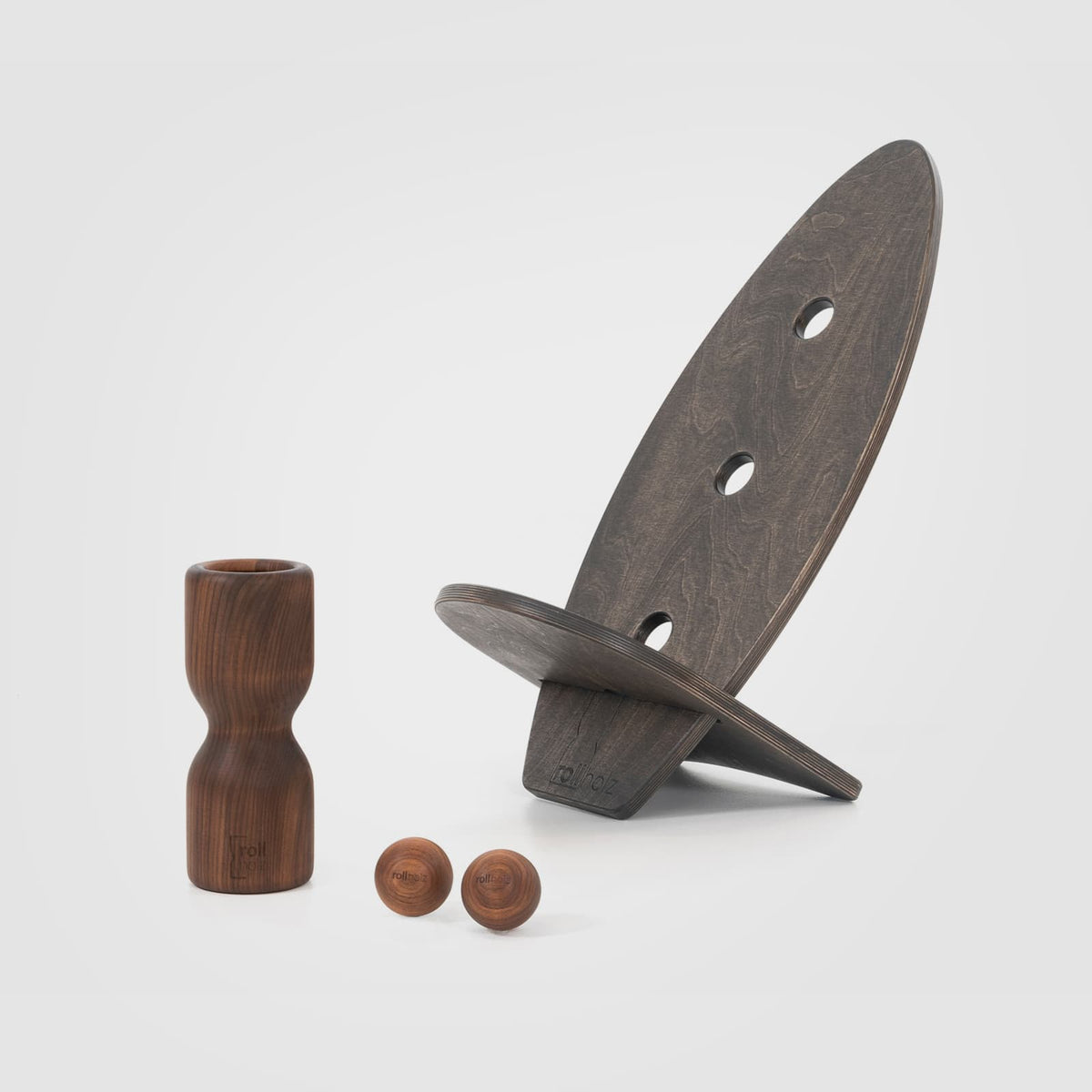 rollholz Balance Board Set klein – Farbe: Walnuss schwarz, Ansicht 6